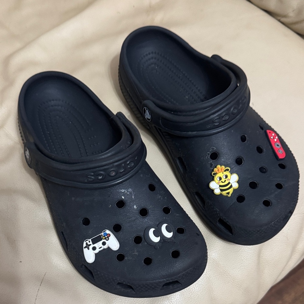 Kids Black Crocs with Fun Charms